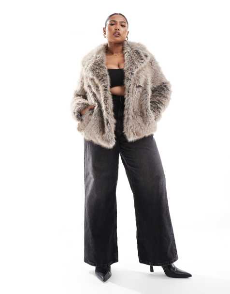 New Look Curve faux fur coat in grey - view 1