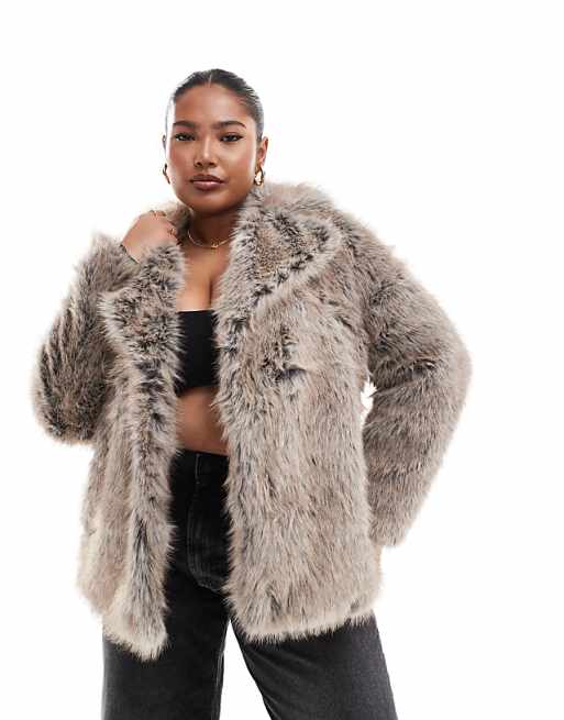 New Look Curve faux fur coat in grey | ASOS New Look Curve faux fur coat in grey | ASOS