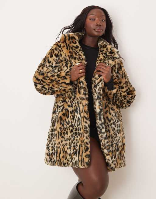 New Look Curve faux fur coat in leopard print ASOS