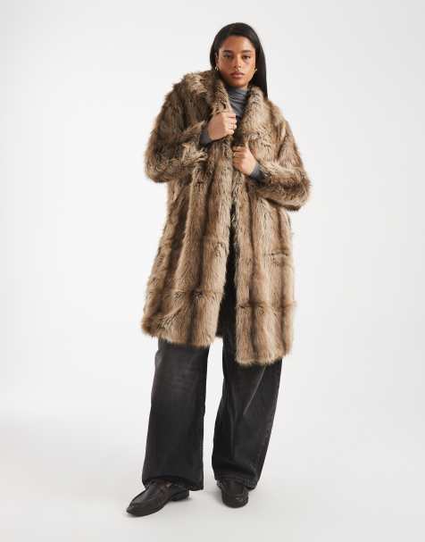 New Look Curve  faux fur coat in mixed  brown pattern - view 1