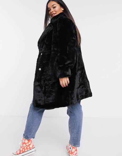 New look faux fur coat outlet black