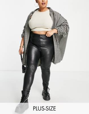 New Look Curve faux leather biker legging in black | ASOS