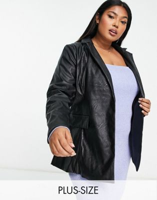 New Look Curve faux leather blazer in black