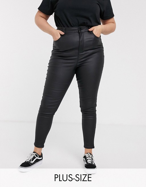New Look Curve faux leather coated lift and shape skinny  jeans in black