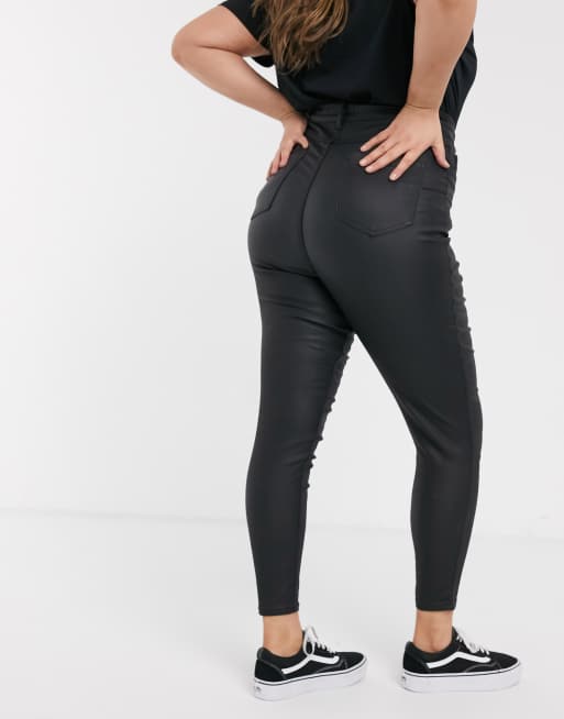 New Look Curve leather look leggings in black