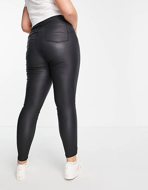 New Look Curve faux leather coated lift & shape skinny jeans in black