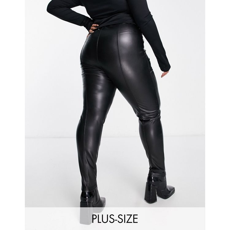 ASOS LUXE Curve leather look legging with lace up detail in black