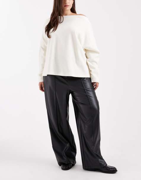 New Look Curve faux-leather wide leg pants in black - view 1