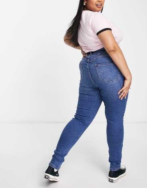 New Look Curve – Figurformende Jeans in Mittelblau mit engem Schnitt und hohem Bund, 2 von 4