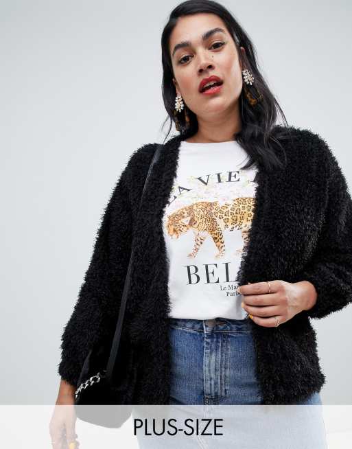 New Look Curve fluffy cardigan in black ASOS