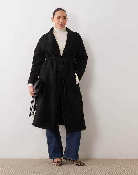 New Look Curve formal belted wrap coat in black - view 1