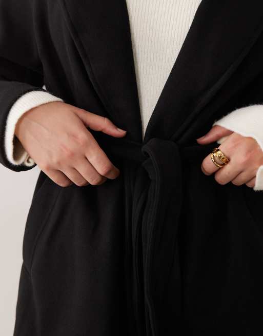 New Look Curve formal belted wrap coat in black, 2 of 4