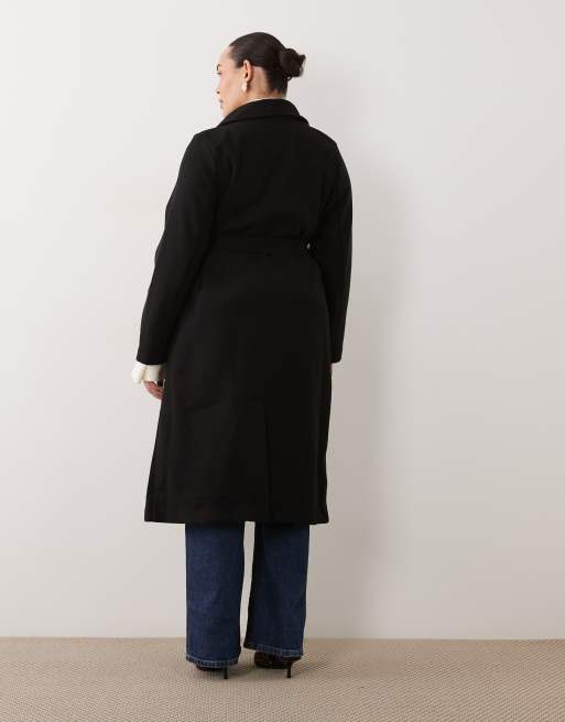 New Look Curve formal belted wrap coat in black, 3 of 4