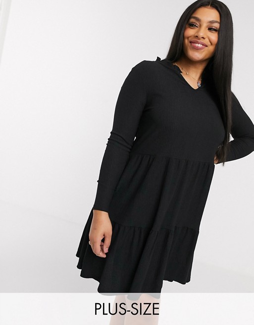 New Look Curve frill neck smock dress in black