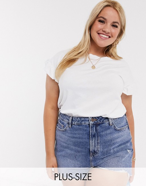 New Look Curve frill sleeve longline tee in white