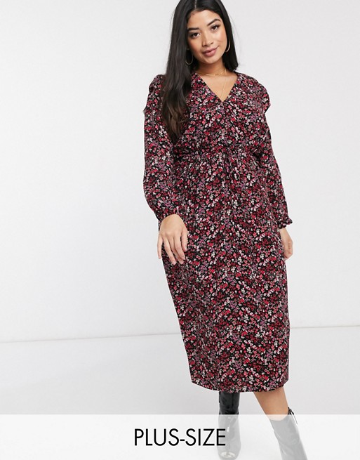 New Look Curve frill sleeve midi dress in black floral