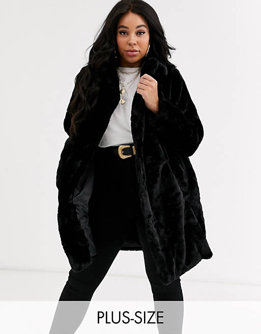 New Look Curve fur coat in black | ASOS
