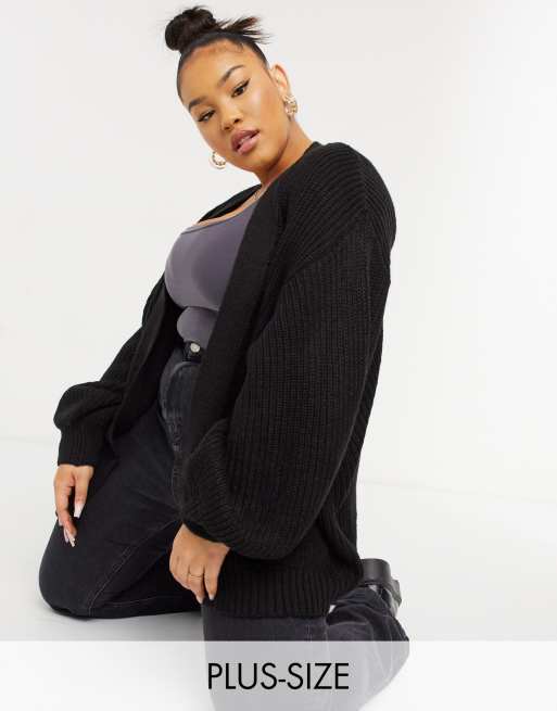 New Look Curve - Gebreid vest met ballonmouwen in zwart