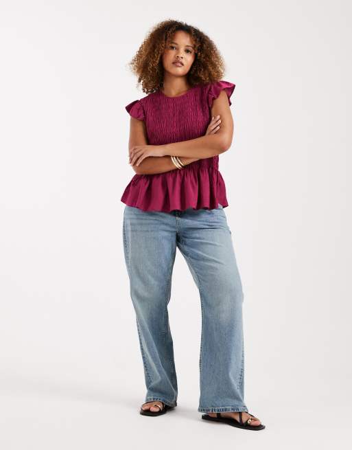 New Look Curve - Gesmokte mouwloze top in donkerroze, 2 van 4