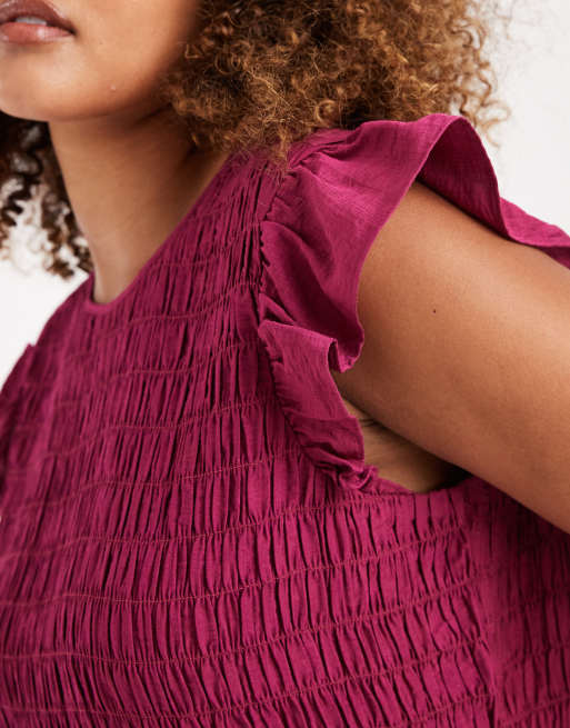 New Look Curve - Gesmokte mouwloze top in donkerroze, 3 van 4