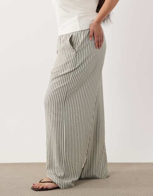 New Look Curve - Gestreepte broek met wijde pijpen in crème, 2 van 5