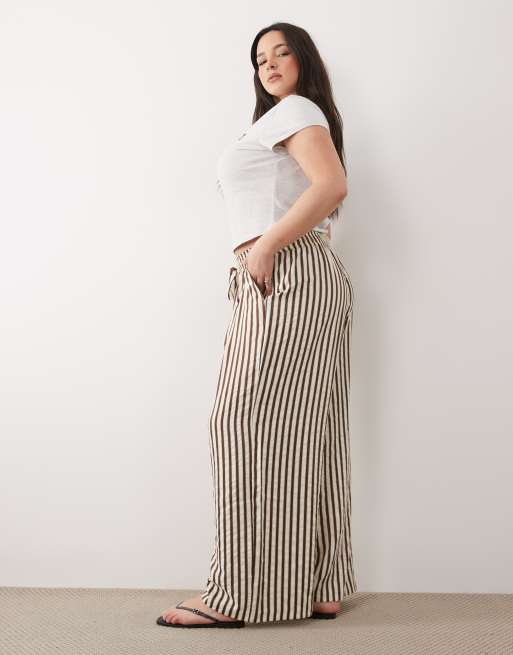 New Look Curve – Gestreifte Hose in Braun mit weitem Bein, 2 von 5