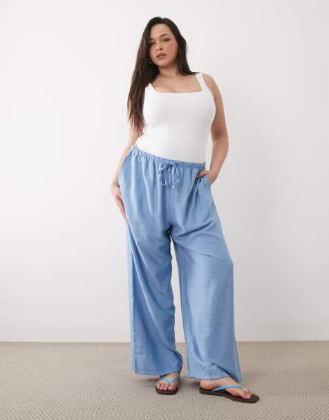 New Look Curve - Geweven broek met wijde pijpen in blauw - view 1