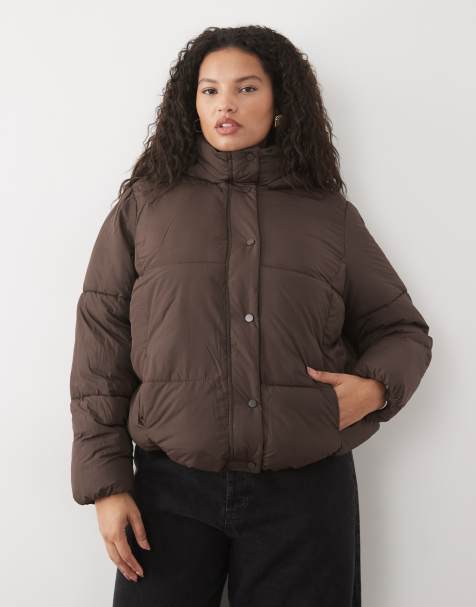 New Look Curve giacca puffer corta marrone scuro - view 1