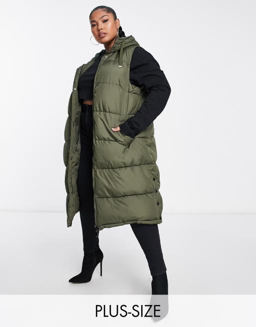 New Look Curve - Gilet con cappuccio taglio lungo kaki