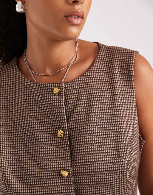 New Look Curve - Gilet de tailleur à motif pied-de-poule - Marron, 2 de 4