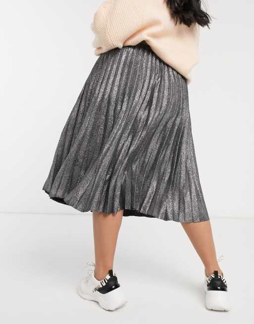 Silver pleated midi 2024 skirt new look