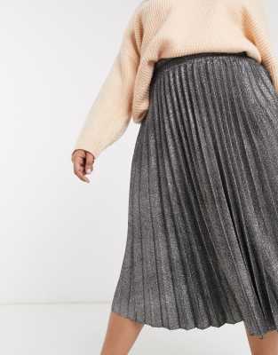 Black glitter pleated skirt hotsell new look