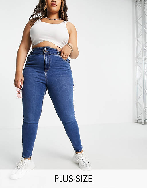 New Look Curve high waist lift and shape skinny jeans in blue