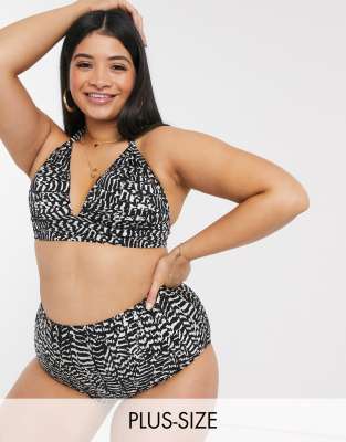 New Look Plus - New look curve high waisted bikini bottoms in mono print-black