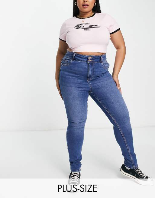 New Look Curve high waisted lift & shape skinny jean in mid blue