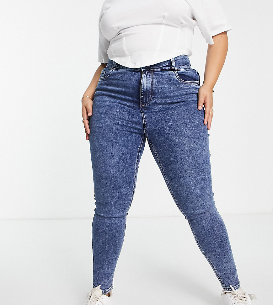 New Look Curve high waisted skinny jeans in blue