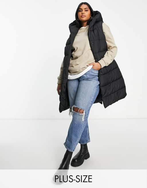 New Look Curve hooded belted longline gilet in black