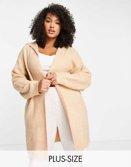 New Look Curve hooded cardigan in camel ASOS