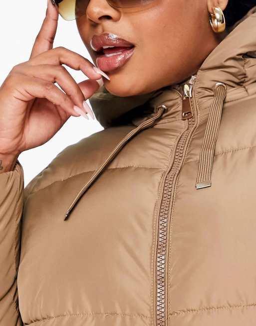 Camel hooded puffer cheap jacket