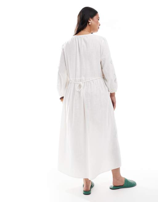 New Look Curve - Hvid smock-midikjole med broderie anglaise-ærmer, 4 af 4