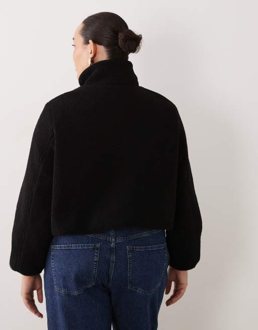 New Look Curve jack met borgkraag en rits in zwart, 3 van 4