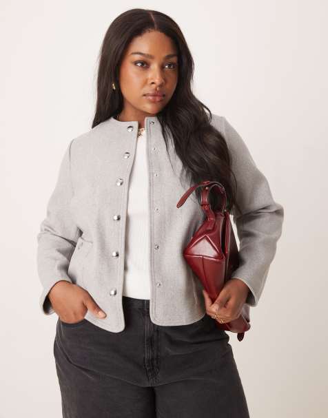 New Look Curve – Jacke in Grau ohne Kragen mit Knopfleiste - view 1