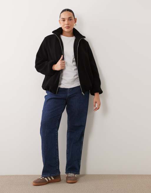 New Look Curve Jacke mit Borg-Futter und durchgehendem Reißverschluss in Schwarz, 2 von 4