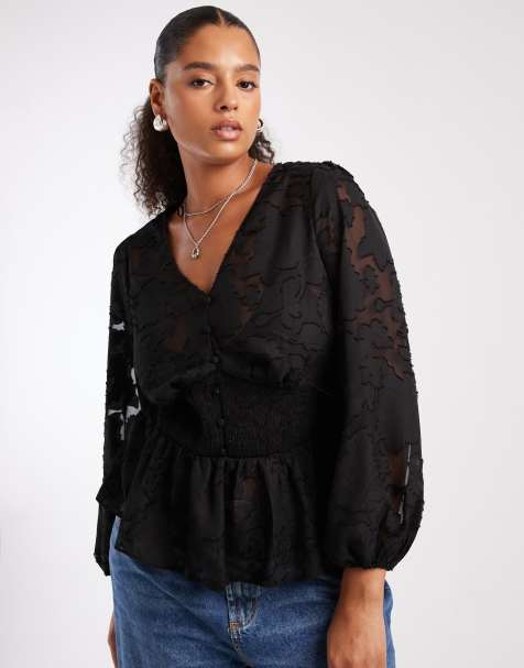 New Look Curve jacquard tea top in black - view 1