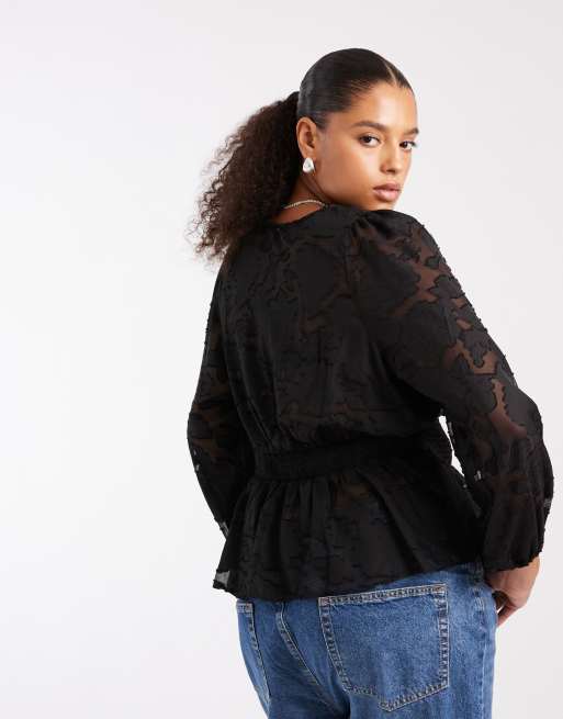 New Look Curve jacquard tea top in black, 3 of 4