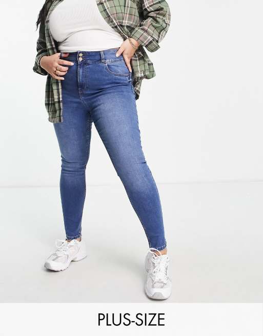 New Look Curve - Jean skinny à taille haute effet gainant et push-up - Bleu moyen