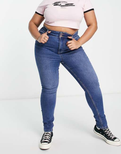 New Look Curve Jeans skinny a vita alta, modellanti push-up, blu