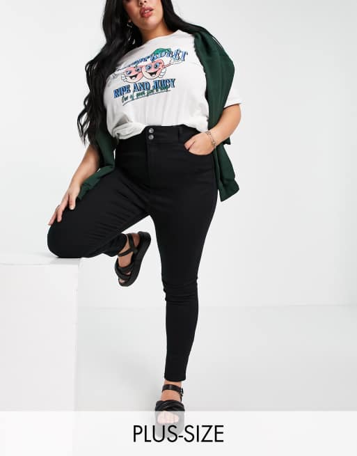 New Look Curve - Jeans skinny bottom-up modellanti neri