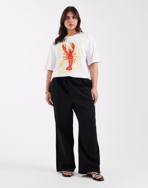 New Look Curve – Jeans zum Hineinschlüpfen in Schwarz mit weitem Bein - view 1