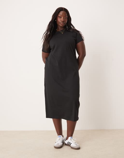 New Look Curve jersey tshirt midi dress in black ASOS